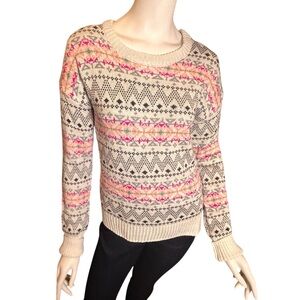 NWT SO White Fair Isle Intarsia Pullover Sweater Size Juniors XL